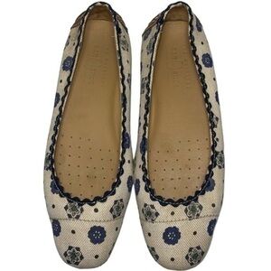 The Original Car Shoe Women’s Size 38 7 Cream Navy Blue Canvas Driving Shoes